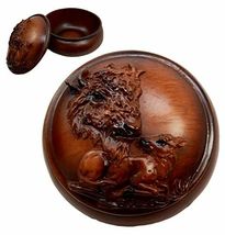 Rustic Faux Wood Wild Buffalo Bison Rounded Jewelry Box Figurine Collect... - $16.99
