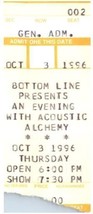 Vintage Acoustique Alchemy Ticket Stub Octobre 3 1996 Le Bas Ligne Neuf ... - £27.16 GBP