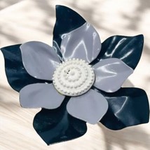 FLOWER POWER Brooch Pin Retro MOD Metal Enamel White Gray Black 1960s - $17.64