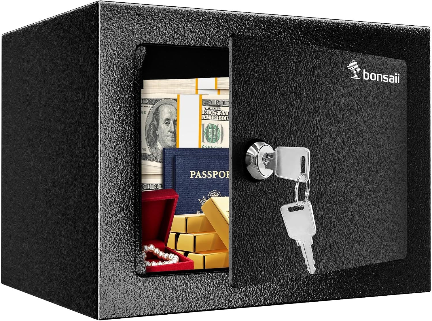 Bonsaii Safe Box With Key Lock, Steel Security Lock Box, 0.23 Cubic Feet... - $33.99