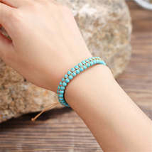 Turquoise &amp; Brown Layered Beaded Adjustable Bracelet - £3.17 GBP