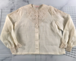 Vintage Mitsukoshi Top Womens 82 Cream Lace Neckline Wrists Button Front - £46.43 GBP