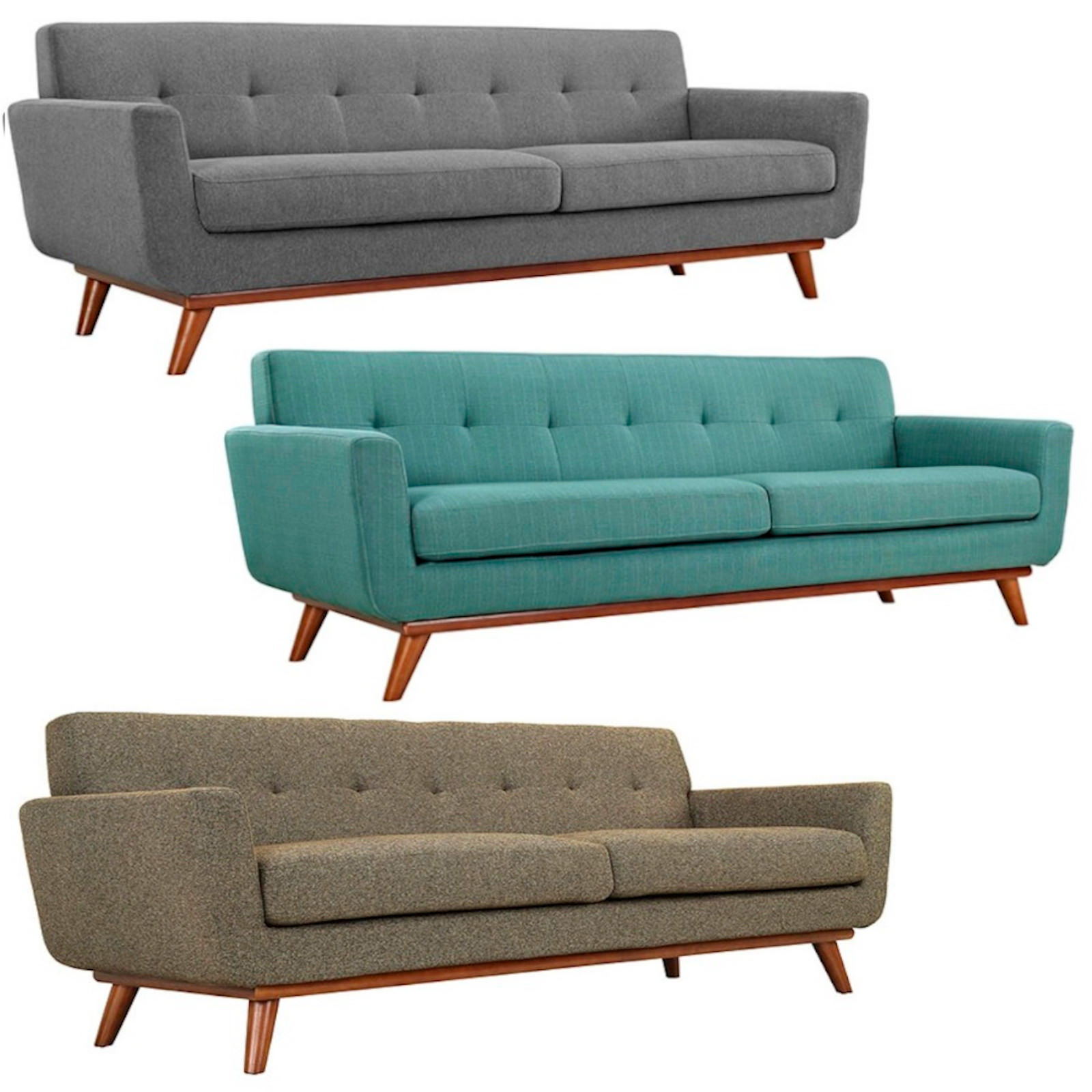 Mid Century Classic Fabric Sofa 90.5” Wide In Gray, Laguna Blue Tweed - $1,029.99