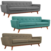 Mid Century Classic Fabric Sofa 90.5” Wide In Gray, Laguna Blue Tweed - $1,029.99