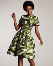 $2,690 Oscar De La Renta Banana Leaf Silk Lined Jaquard Dress Us 12 Xl - £1,278.17 GBP