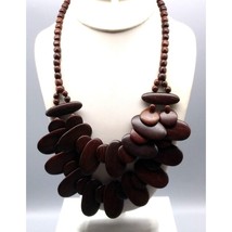 Boho Chic Festoon Necklace, Vintage Wood Beads and Overlapping Disc Bib, Unique - £25.22 GBP