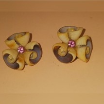 Vintage Seashell Clip On Earrings, Pink Rhinestone - £11.97 GBP