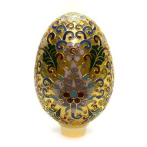 Vintage Solid Brass Cloisonne Enamel Colorful Flowers Hand Painted Egg 4&quot; h - £11.65 GBP
