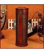 Round Upright Moroccan Wooden Wine Present Carry Case with Metal Handel - €72,92 EUR