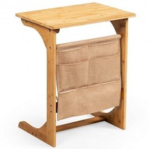 Bamboo Sofa Table End Table Bedside Table with Storage Bag - Color: Natural - £45.59 GBP