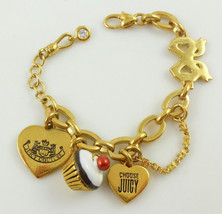 Juicy Couture Charm Bracelet Heart Bow Eat Candy With Cupcake Charm - 7 Inches - £43.45 GBP