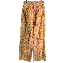 Shein Retro Wide Leg High Rise Jeans XS Orange Swirl Psychedelic 5 Pocke... - $14.00