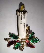 Vintage Christmas Gold Tone Candlestick Brooch Pin Unbranded 2 inches - £5.97 GBP