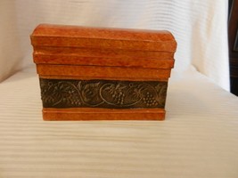 Small Wooden Trinket Box Brown Tones With Metal Fruit, Flip Top Lid - £27.97 GBP