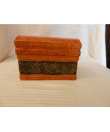 Small Wooden Trinket Box Brown Tones With Metal Fruit, Flip Top Lid - £27.46 GBP