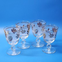 Vintage Libbey GOLDEN FOLIAGE 5½” Cocktail Glass Frosted &amp; Gold Trim - Set Of 4 - £27.86 GBP