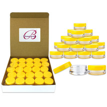 (50 Pcs) 3G/3Ml Clear Plastic Refillable Jars With Yellow Flat Lids - £14.36 GBP