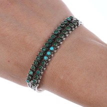 6.5&quot; 30&#39;s-40&#39;s Zuni Stamped silver snake eye turquoise double row cuff bracelet - $430.65