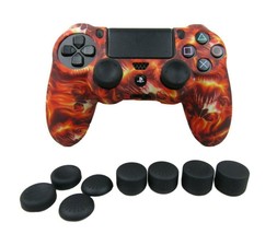 Silicone Grip Flaming Skulls + (8) Multi Thumb Caps Non Slip For PS4 Controller  - £7.07 GBP