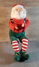 Vintage Shelf Sitting Santa Claus Stuffed Plastic Hands Face Soft Beard 8.5&#39;&#39; - £33.36 GBP