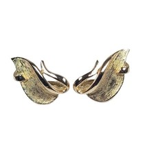 Vintage Emmons Brushed Goldtone Leaf Swirl Clip On Earrings - $8.59