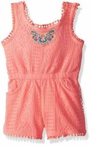 Limited Too Baby Girls Romper, Pom Trim Lace Tie Back Neon Light Coral, 12M NWT - £6.14 GBP