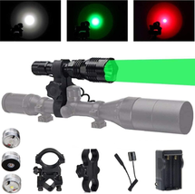 Green Red White LED Hunting Flashlight, Pressure Switch, Barrel &amp; Scope Mount fo - £103.17 GBP