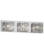 Chrome Vanity Light Silver Polished 19&quot; Crystal 3 Light Fixture Bathroom - $89.00