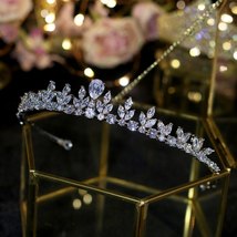 Simple AAA Cubic Zircon queen crown, silver wedding crown Bridal Wedding... - £39.58 GBP