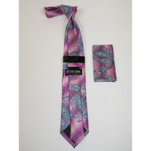 Men's Stacy Adams Necktie and Hankie Set Fancy Design Silky Look SAT49 Pink image 2
