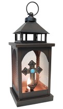 European Rustic Western Turquoise Scroll Cross Electric Metal Lantern Lamp - $79.99
