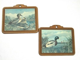 2 Vintage AJ Rudisill Mallard Duck Art Print Wood Wall Plaques 8 x 9 Bird Fowl  - £15.97 GBP