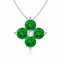 ANGARA Classic Round Emerald Clover Pendant in 14K Solid Gold | 18&quot; Chain - £596.39 GBP
