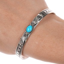 6.5&quot; O Navajo slim sterling and Sleeping Beauty turquoise cuff bracelet - $163.35