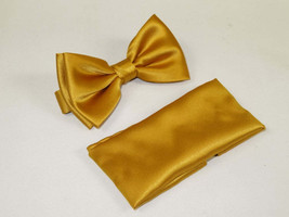 Men's Satin Silky Bow Tie Hankie by J.Valintin Collection #10135 Mustard image 2