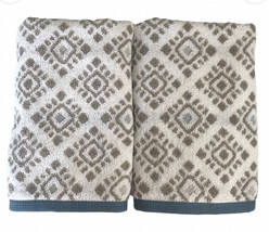 Southwest Desert Boho Hand Towels Bathroom Set of 2 Navajo Gray White Blue - $39.08