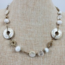 Vintage Casual Career Gold White Tan Beads Chain Necklace 18 Inch - £9.13 GBP