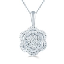 1/4ct tw Diamond Flower Cluster Fashion Pendant in Sterling Silver with 18&quot; cabl - £43.95 GBP