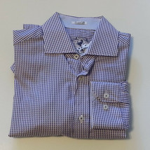 Bugatchi Uomo Men Dress Shirt Size M (14.5-35) Slim Fit Pink Dot Pattern Spread  - £61.27 GBP