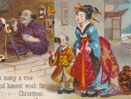 1800&#39;s Antique Victorian Christmas Card With Asian Family  - $6.50