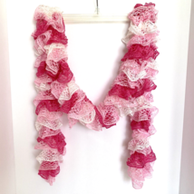 Knitted Tiered Hand Made Pink White Lightweight Scarf Incredible Ruffles... - $14.95