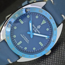 Mechanical Henri Sandoz &amp; Fils Vintage Winding Swiss Mens Blue Watch a228301-4 - £19.60 GBP