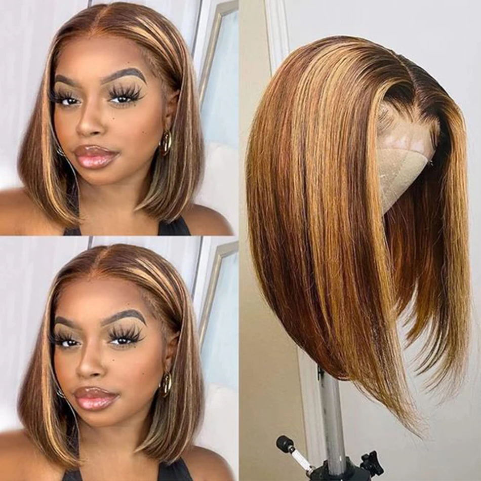Highlight Wig Human Hair Bob Wig Straight Lace Front Wig Remy Brazilian ... - $53.00+