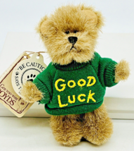 Boyds Mini Messenger Bear Good Luck Tan Plush Message Green Shirt 3.5 Inch - £17.46 GBP