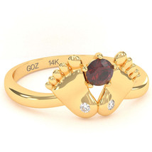 Baby Feet Lab-Created Ruby Diamond Ring In 14k Yellow Gold - £238.26 GBP