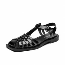 Gladiator Sandals Women Cow Leather Cover Square Toe Buckle Strap Woven Summer L - £182.92 GBP