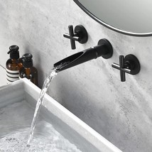 Tvane Matte Black Wall Mount Faucet 2-Handle Bathroom Sink Wall Faucet With - £82.86 GBP