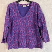 Vintage Brass Plum nordstrom purple V Neck floral sweatshirt size Medium - £17.57 GBP