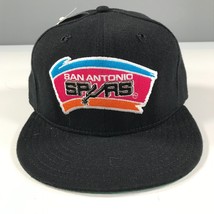 Vintage San Antonio Spurs Fitted Hat Size 7 1/8 Black Blue Orange Logo New Era - £29.70 GBP