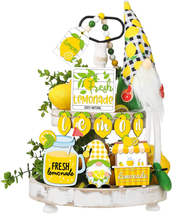 Lemon Tiered Tray Decor Set 10 Pcs Wooden Summer Decorative Trays Lemonade Gnome - £9.02 GBP